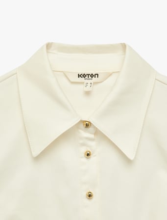 Metal Düğmeli Slim Fit Pamuklu Klasik Yaka Uzun Kollu Drapeli Poplin Gömlek