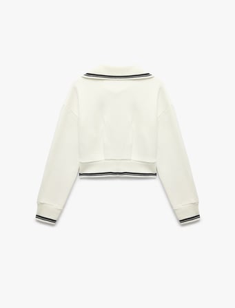Regular Fit Şardonlu Uzun Kollu Tam Fermuarlı Triko Patlı Çizgili Sweatshirt