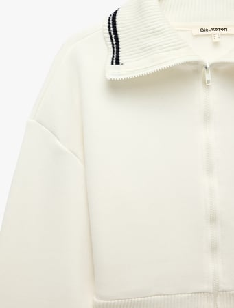 Regular Fit Şardonlu Uzun Kollu Tam Fermuarlı Triko Patlı Çizgili Sweatshirt