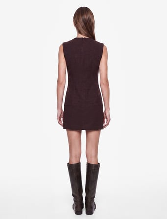 Slim Fit Kolsuz Bisiklet Yaka Süslü Düğmeli Napolyon Kapama Tüvit Mini Elbise
