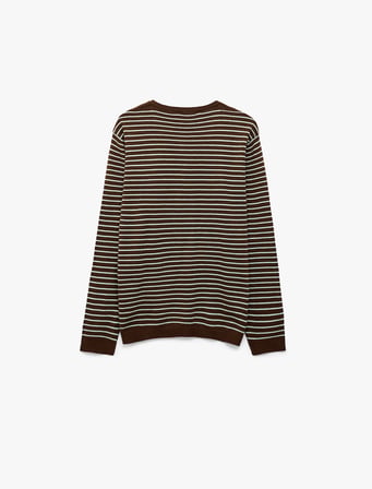 Regular Fit Uzun Kollu Çizgili Henley Yaka Triko Kazak