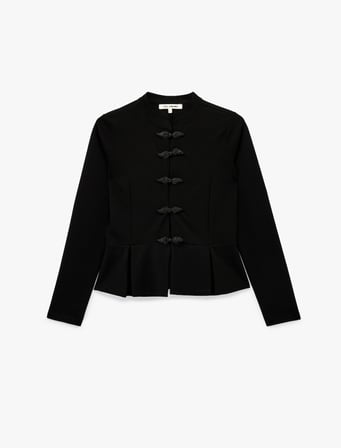 Mandarin Yaka Süslü Düğme Detaylı Slim Fit Uzun Kollu Krep Tişört