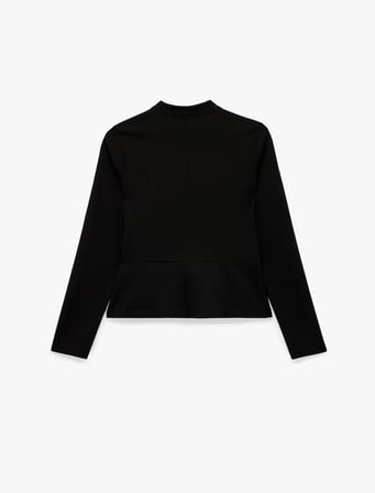 Mandarin Yaka Süslü Düğme Detaylı Slim Fit Uzun Kollu Krep Tişört