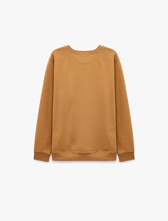 Uzun Kollu Şardonlu Bisiklet Yaka Baskılı Sweatshirt