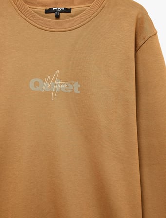 Uzun Kollu Şardonlu Bisiklet Yaka Baskılı Sweatshirt