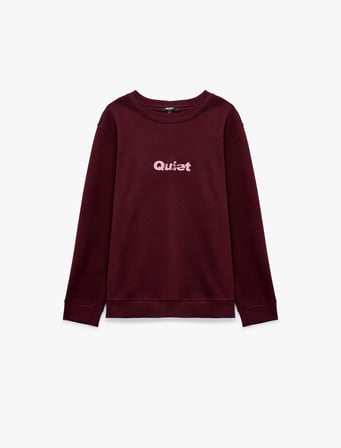 Uzun Kollu Şardonlu Bisiklet Yaka Baskılı Sweatshirt