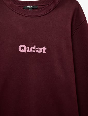 Uzun Kollu Şardonlu Bisiklet Yaka Baskılı Sweatshirt
