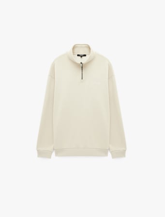 Uzun Kollu Üç İplik Şardonlu Rahat Kalıp Baskılı Yarım Fermuarlı Yaka Sweatshirt