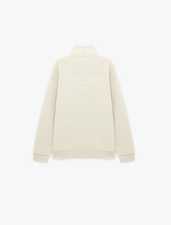 Uzun Kollu Üç İplik Şardonlu Rahat Kalıp Baskılı Yarım Fermuarlı Yaka Sweatshirt