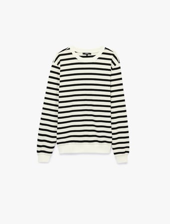Uzun Kollu Üç İplik Şardonlu Bisiklet Yaka Çizgili Sweatshirt