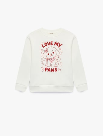 Bisiklet Yaka Uzun Kollu Köpek Baskılı Sweatshirt