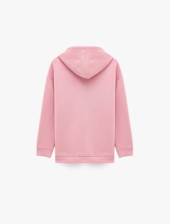 Pamuklu Rahat Kalıp Kapüşonlu Yarım Fermuarlı Cepli Baskılı Sweatshirt
