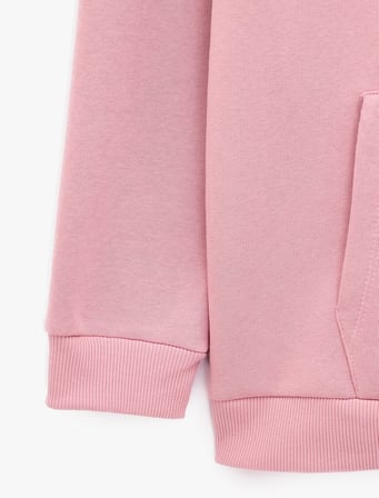 Pamuklu Rahat Kalıp Kapüşonlu Yarım Fermuarlı Cepli Baskılı Sweatshirt
