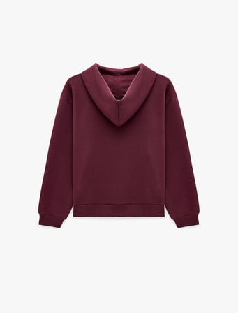 Üç İplik Şardonlu Rahat Kalıp Biyeli Cepli Kapüşonlu Yarım Fermuarlı Sweatshirt