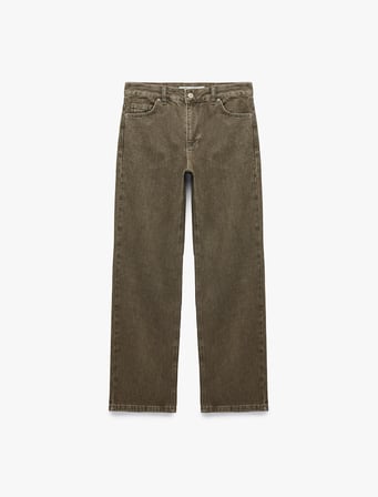 Normal Bel Uzun Düz Paça Cepli Düğmeli Denim Pantolon - Longer Straight Fit Jeans