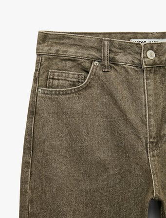 Normal Bel Uzun Düz Paça Cepli Düğmeli Denim Pantolon - Longer Straight Fit Jeans
