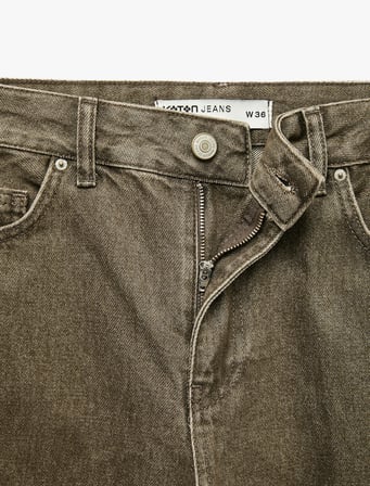 Normal Bel Uzun Düz Paça Cepli Düğmeli Denim Pantolon - Longer Straight Fit Jeans