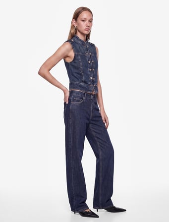 Cepli Düğmeli Normal Bel Düz Paça Denim Pantolon - Straight Fit Jeans