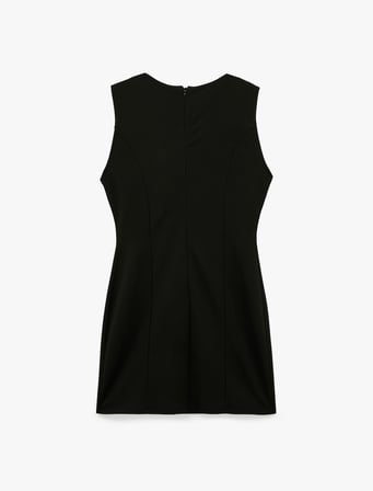 Slim Fit Düğmeli Kurbağa Kapama Bisiklet Yaka Kolsuz Krep Mini Elbise