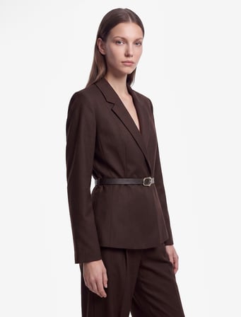 Kemerli Uzun Kollu Klasik Yaka Blazer Ceket