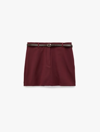 Kemerli Cepli Slim Fit A Kesim Mini Etek