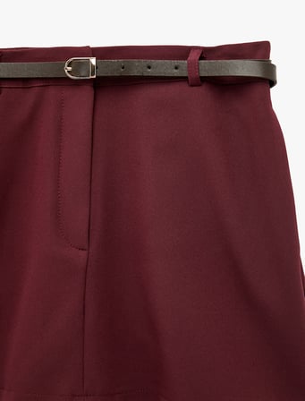 Kemerli Cepli Slim Fit A Kesim Mini Etek