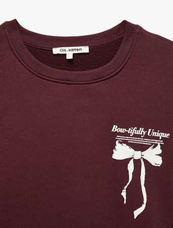 Rahat Kalıp Bisiklet Yaka Şardonlu Arkası Fiyonk Baskılı Sweatshirt