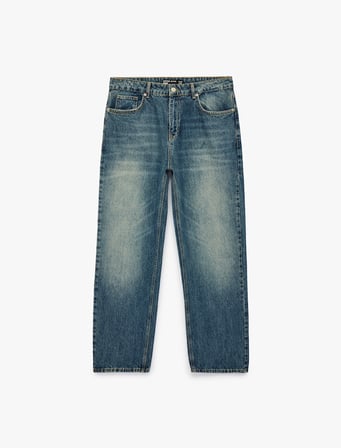 Normal Bel Rahat Kalıp Cepli Pamuklu Baggy Jean Pantolon