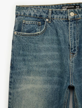 Normal Bel Rahat Kalıp Cepli Pamuklu Baggy Jean Pantolon