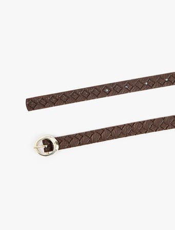 Geometrik Örgü Dokulu Metal Tokalı İnce Kemer