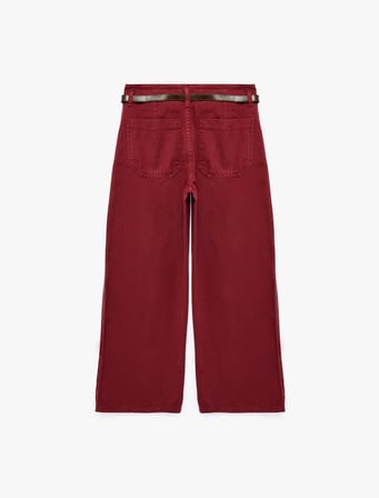 Pamuklu Geniş Paça Kemerli Crop Pantolon - Wide Leg Jeans