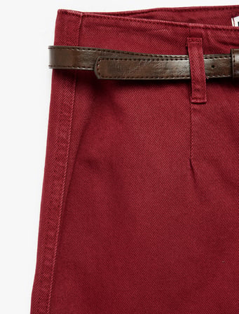 Pamuklu Geniş Paça Kemerli Crop Pantolon - Wide Leg Jeans