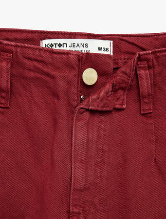 Pamuklu Geniş Paça Kemerli Crop Pantolon - Wide Leg Jeans