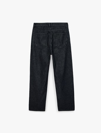 Pamuklu Rahat Kesim Cepli Çizgili Baggy Jean Pantolon