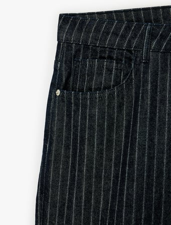 Pamuklu Rahat Kesim Cepli Çizgili Baggy Jean Pantolon