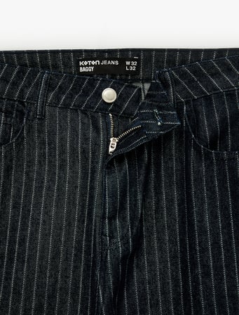 Pamuklu Rahat Kesim Cepli Çizgili Baggy Jean Pantolon