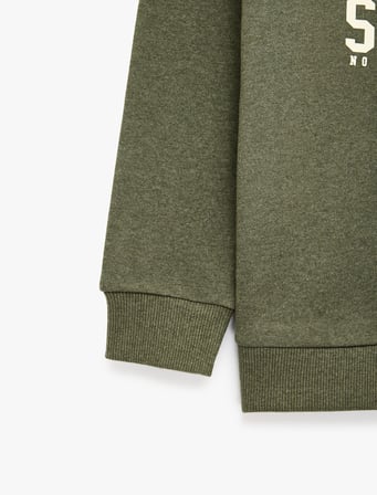 Baskılı Üç İplik Şardonlu Bisiklet Yaka Uzun Kollu Sweatshirt