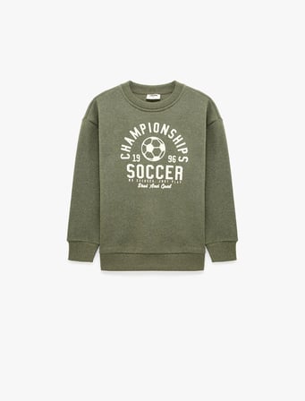 Baskılı Üç İplik Şardonlu Bisiklet Yaka Uzun Kollu Sweatshirt