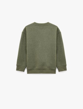 Baskılı Üç İplik Şardonlu Bisiklet Yaka Uzun Kollu Sweatshirt