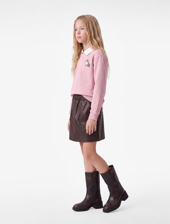 Kedi Nakışlı Uzun Kollu Polo Yaka Sweatshirt