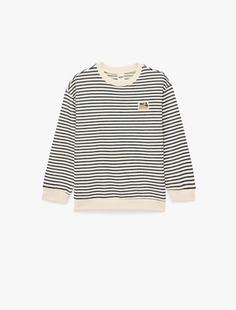 Pamuklu Bisiklet Yaka Uzun Kollu Çizgili Oversize Sweatshirt