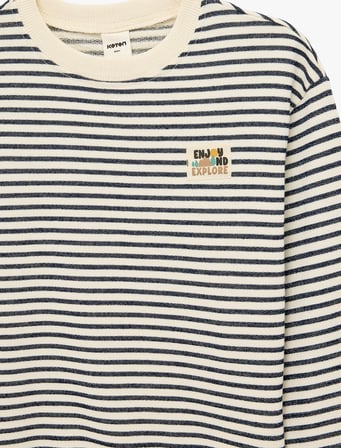 Pamuklu Bisiklet Yaka Uzun Kollu Çizgili Oversize Sweatshirt