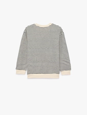 Pamuklu Bisiklet Yaka Uzun Kollu Çizgili Oversize Sweatshirt