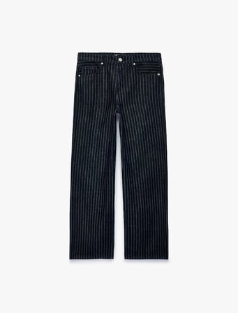 Normal Bel Beş Cepli Düz Paça Pamuklu Baggy Kesim Çizgili Denim Pantolon - Baggy Jeans