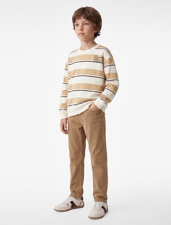 Regular Fit Bisiklet Yaka Uzun Kollu Çizgili Baskılı Sweatshirt