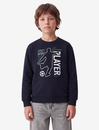 Uzun Kollu Bisiklet Yaka Üç İplik Şardonlu Baskılı Sweatshirt