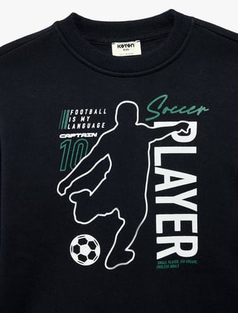 Uzun Kollu Bisiklet Yaka Üç İplik Şardonlu Baskılı Sweatshirt