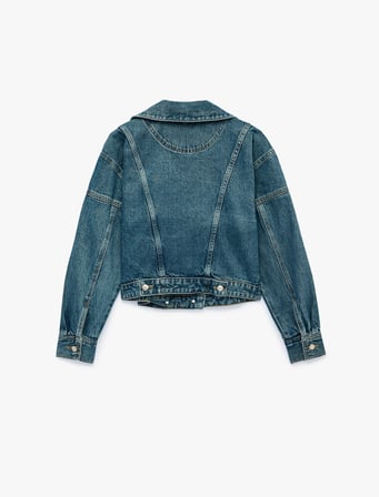 Cepli Rahat Kalıp Düğmeli Dikiş Detaylı Pamuklu Denim Kruvaze Ceket