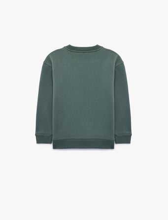 Dinozor Baskılı Uzun Kollu Bisiklet Yaka Şardonlu Sweatshirt