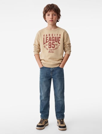 Şardonlu Bisiklet Yaka Uzun Kollu Baskılı Sweatshirt